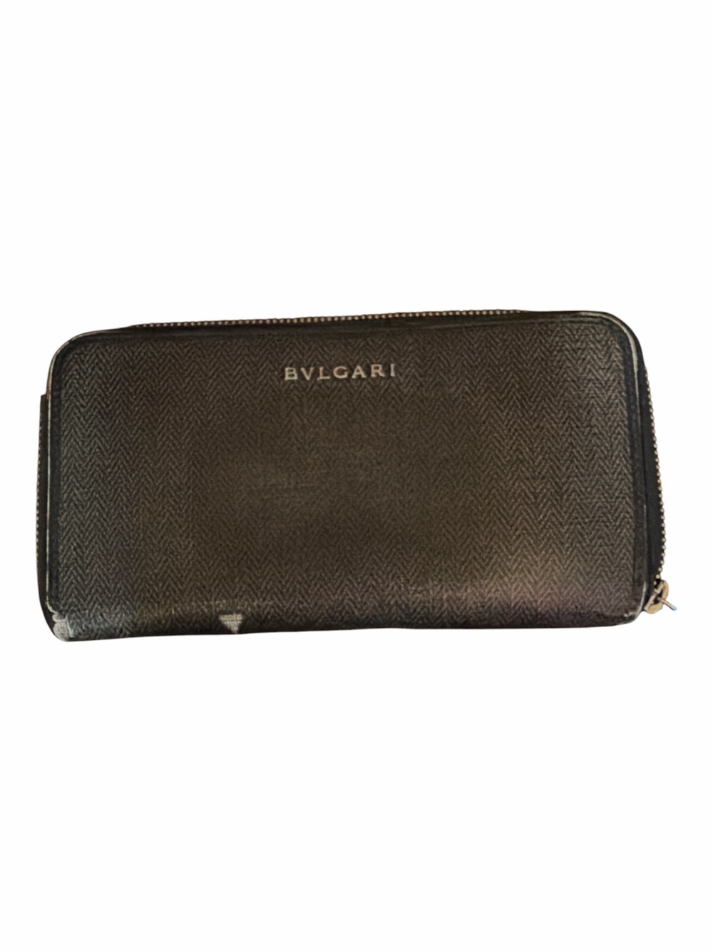 BVLGARI Charcoal Canvas & Leather Zip Around Long Wallet - As Is